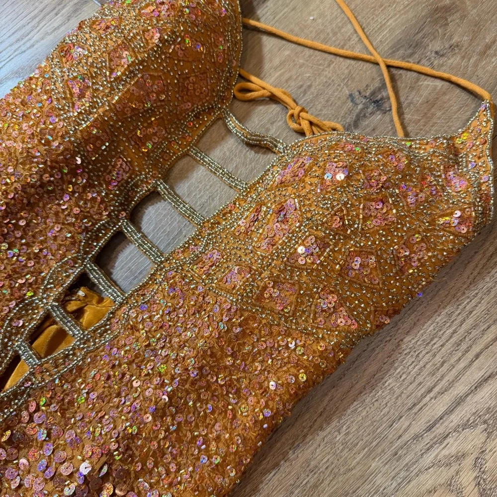 Vintage Y2K 100% Silk Beaded Dress Strappy Back Dress Prom Vintage Beaded Dress - Picture 5 of 15